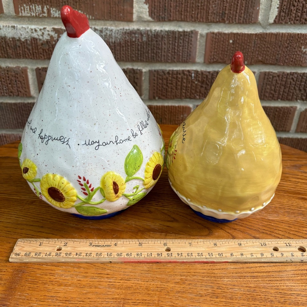 Home Essentials And Beyond Yellow Ceramic Chicken Hen Kitchen Decor Set of 2 - Picture 3 of 5